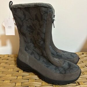 Lands' End Gray and Blue Floral Winter Boots suede